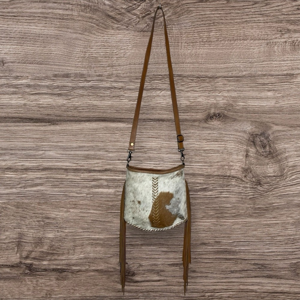 Myra Bag Edgy Calfhair Leather Fringe Crossbody Shoulder Bag Boho Hippie Western - Picture 2 of 10
